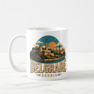 Taza De Café Arte de viaje vintage Belgrado Serbia Monumento