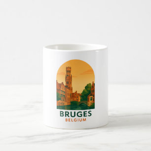 Taza De Café Arte de viaje vintage Brujas Bélgica – Europa retr