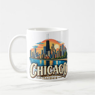 Taza De Café Arte de viaje vintage de Chicago Illinois