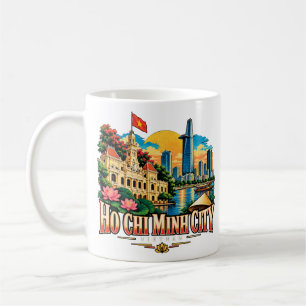 Taza De Café Arte de viaje vintage de la ciudad Ho Chi Minh Vie
