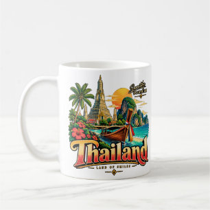 Taza De Café Arte de viaje vintage de monumentos de Tailandia