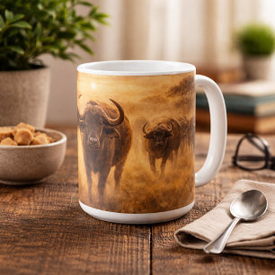 Taza De Café Arte de vida silvestre de la manada de búfalos afr