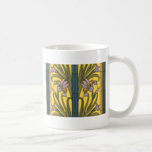 Taza De Café Arte de vidrio emplomado Art Nouveau flor de iris 