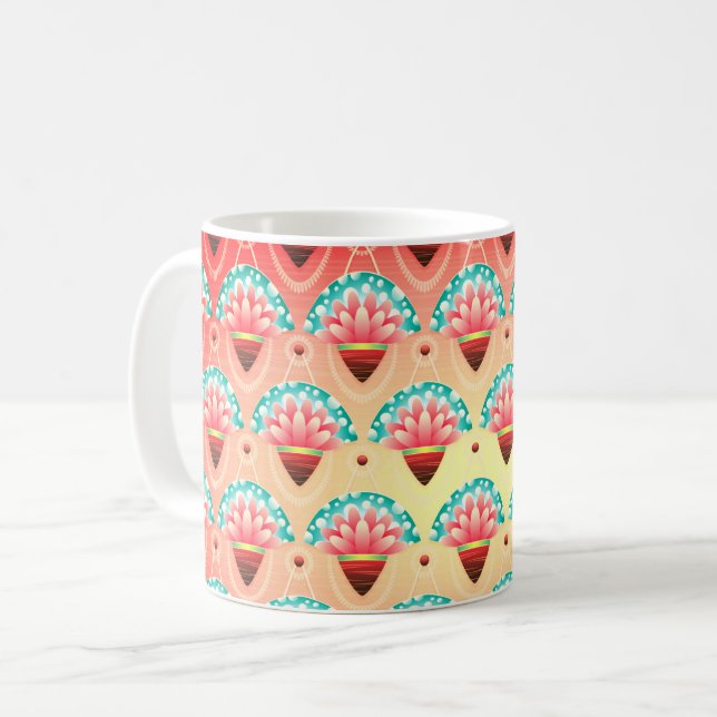 Taza De Café Arte deco oro rosa verde azulado patrón de flores  (Anverso izquierdo)