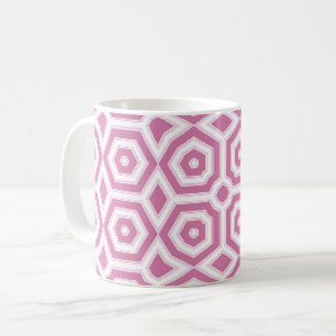 Taza De Café arte deco patrón geométrico rosa blanco