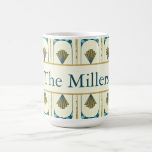 Taza De Café Arte Deco Personalizado Geométrico en Turquesa y D
