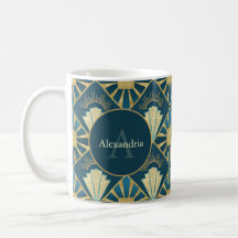 Arte Deco personalizado nombre y monograma azul tu