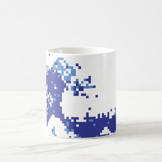 Taza De Café Arte del pixel del pedazo del azul 8 del tsunami (Centro)
