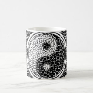 Taza De Café Arte del punto de Yin y de Yang blanco y negro