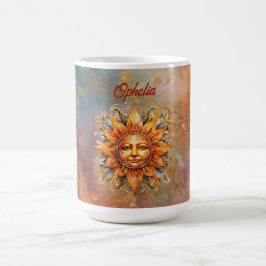 Taza De Café Arte digital de cara al sol cósmico personalizado