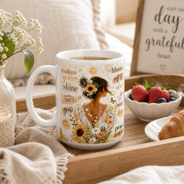 Taza De Café Arte en acuarela de afirmaciones florales edifican