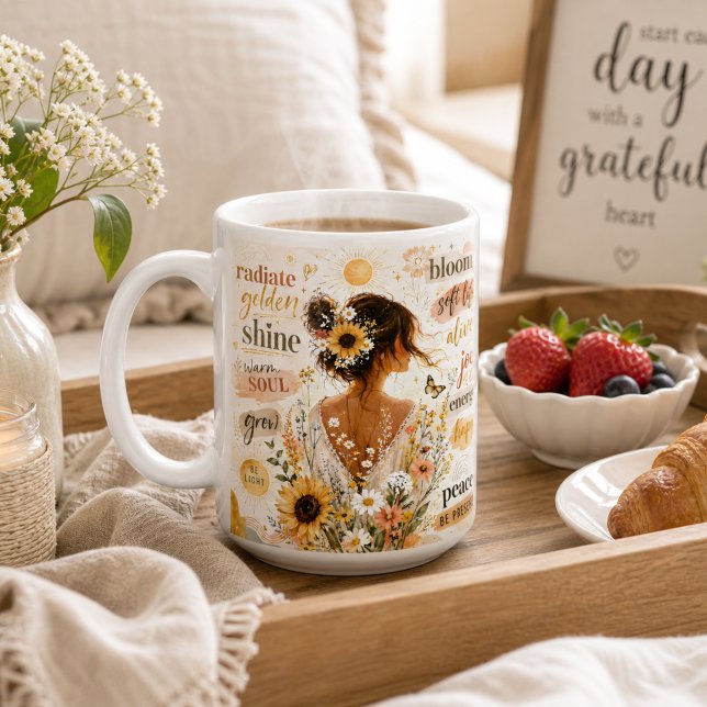 Taza De Café Arte en acuarela de afirmaciones florales edifican (Subido por el creador)
