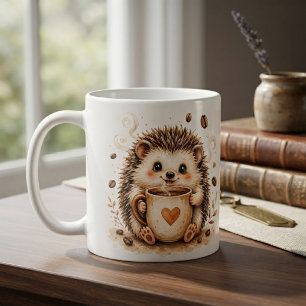 Taza De Café Arte en Acuarela de Erizo Acogedor
