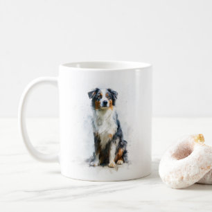 Taza De Café Arte en Acuarela de Pastor Australiano Tricolor