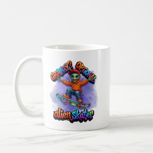 Taza De Café Arte espacial de hoverboard de skater alienígena c (Izquierda)