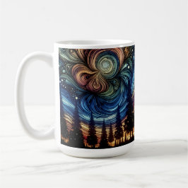 Taza De Café Arte Etéreo Místico con Árboles y Cielo Nocturno