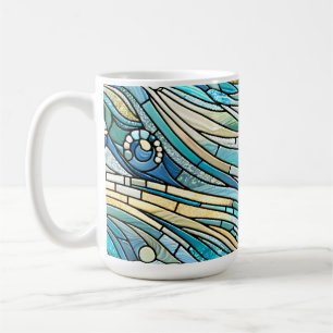 Taza De Café Arte fino mosaico de olas de mar teal