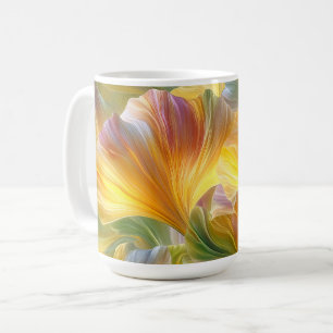 Taza De Café Arte floral abstracto con pétalos amarillos