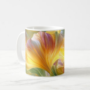 Taza De Café Arte floral abstracto con pétalos amarillos
