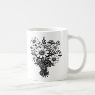 Taza De Café Arte floral botánico linóleo de flores silvestres