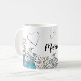 Taza De Café Arte floral de Boho azul turquesa