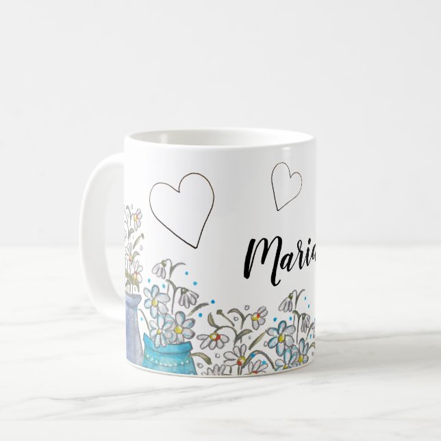 Taza De Café Arte floral de Boho azul turquesa (Anverso izquierdo)