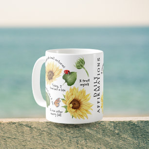 Taza De Café Arte floral de girasol, autoafirmación positiva