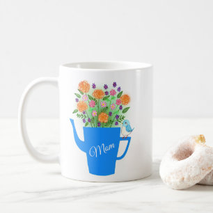 Taza De Café Arte floral de pájaros dibujados a mano regalo del