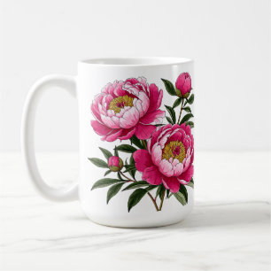 Taza De Café Arte floral de peonía rosa vibrante