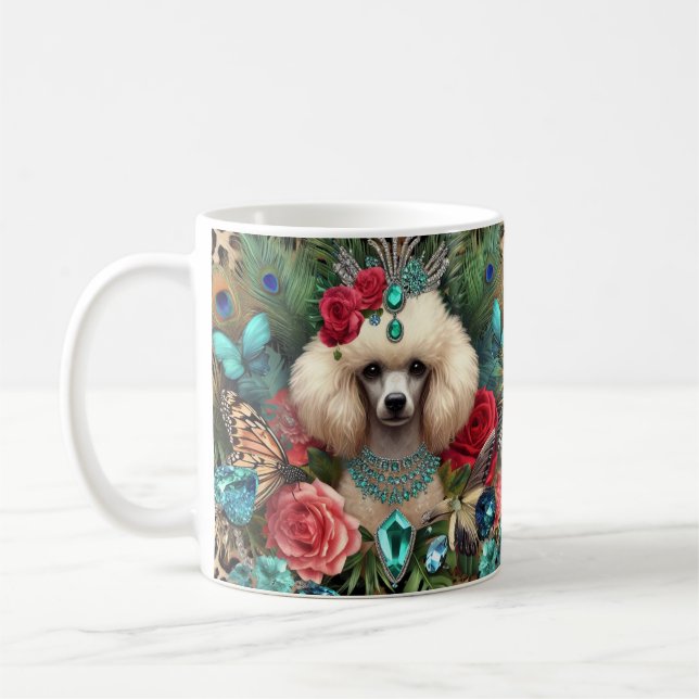 Taza De Café Arte floral de perro canino blanco (Izquierda)