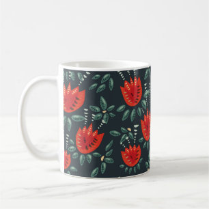 Taza De Café Arte floral de tulipanes rojos caprichosos - Prima