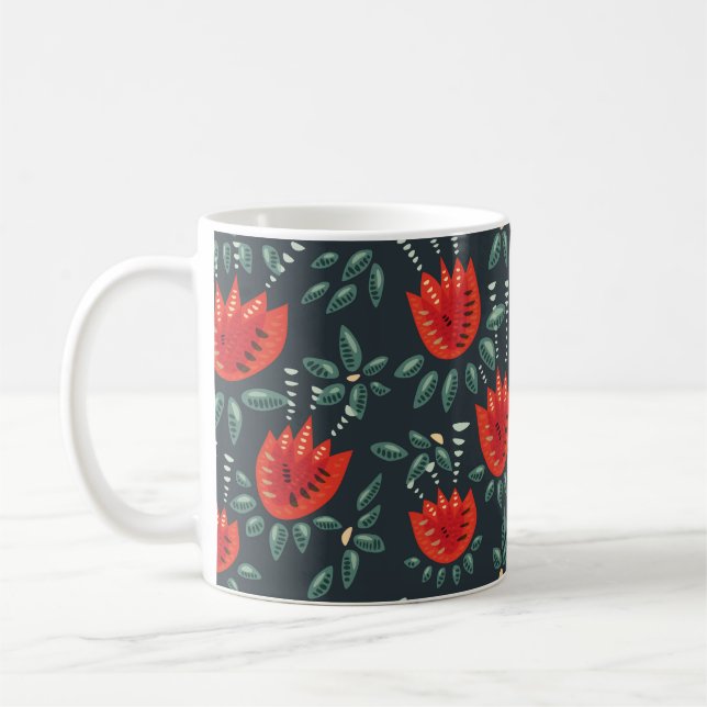 Taza De Café Arte floral de tulipanes rojos caprichosos - Prima (Izquierda)