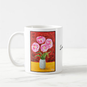 Taza De Café Arte floral elegante dibujado a mano con nombre pe