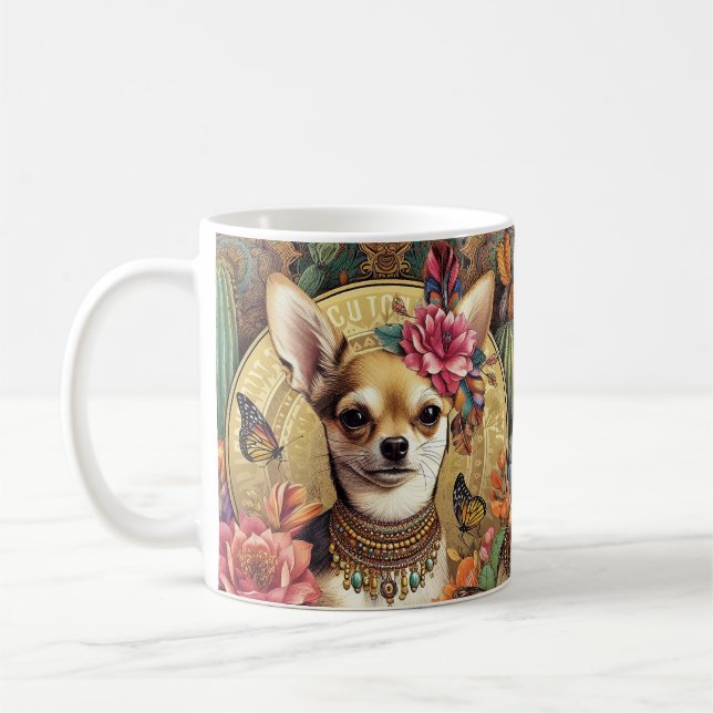 Taza De Café Arte floral mexicano de Chihuahua (Izquierda)