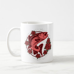 Taza De Café Arte Floral Vintage de Trucha Marrón Alemana