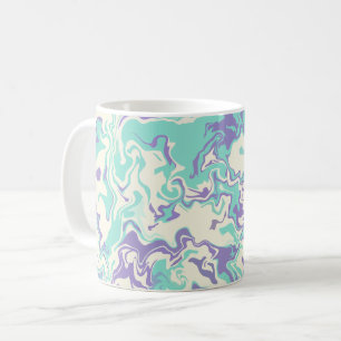 Taza De Café Arte fluido abstracto con olas púrpura y cian