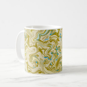 Taza De Café Arte Fluido Abstracto de Mostaza y Azul