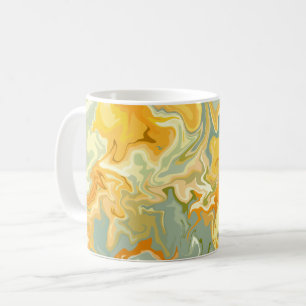 Taza De Café Arte fluido abstracto en amarillo, naranja y verde
