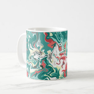 Taza De Café Arte fluido abstracto en verde, blanco y rojo