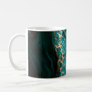 Taza De Café Arte fluido acrílico. Olas verdes oscuras en dióxi