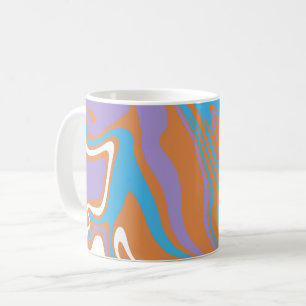 Taza De Café Arte fluido naranja, morado, azul y blanco girator