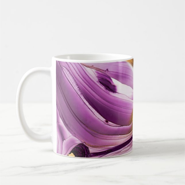 Taza De Café Arte fluido, textura de oro lila. (Izquierda)
