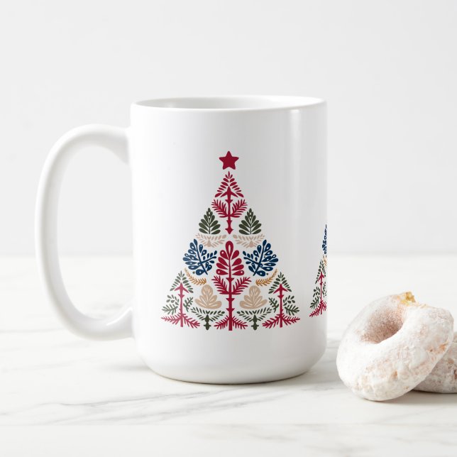 Taza De Café Arte folclórico escandinavo árbol de Navidad multi (Con donut)