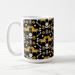 Taza De Café Arte folclórico escandinavo de caballos