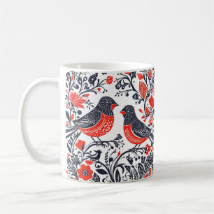 Taza De Café Arte folclórico escandinavo pájaros diseño de cort