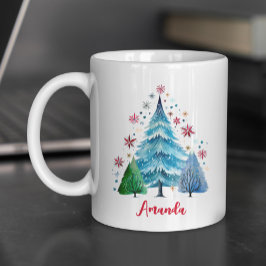 Taza De Café Arte folclórico festivo Monograma de árboles navid