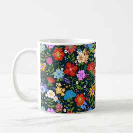 Taza De Café Arte folclórico floral colorido mexicano