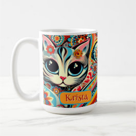 Taza De Café Arte folclórico mexicano abstracto de gato gatito 