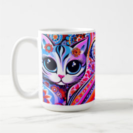 Taza De Café Arte folclórico mexicano Resumen estilo Gato gitan