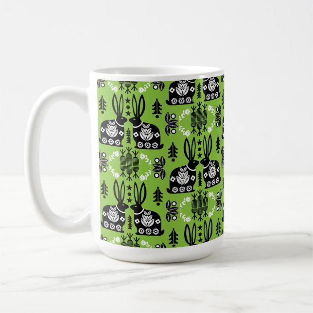 Taza De Café Arte folclórico nórdico escandinavo conejo (Izquierda)